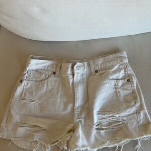 Zara Cream Distressed Jean Shorts